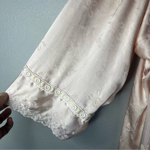Vintage Christian Dior Nightgown Maxi Large Pink Lace Rose Bow Detail Lingerie - Picture 4 of 16